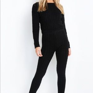 Boohoo black knit lounge set